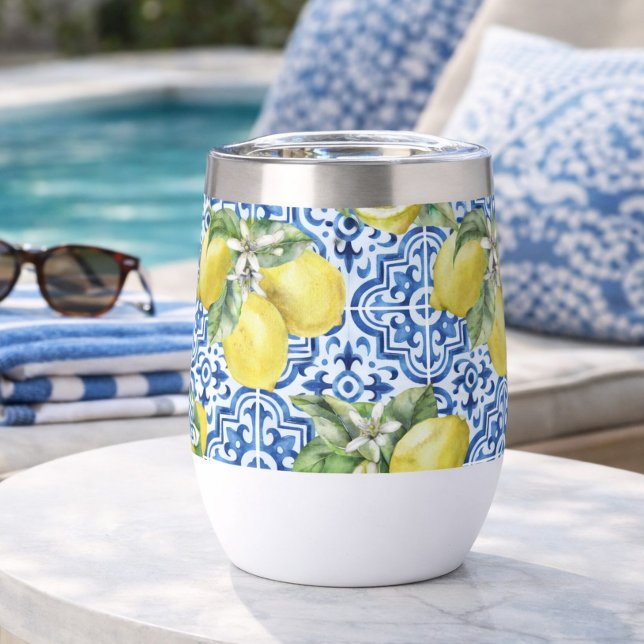 Blue White Tiles Mediterranean Lemon Pattern (Creator Uploaded)