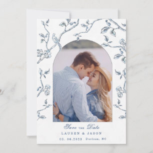 Blue & white Toile Couples Photo Save the Date  Invitation