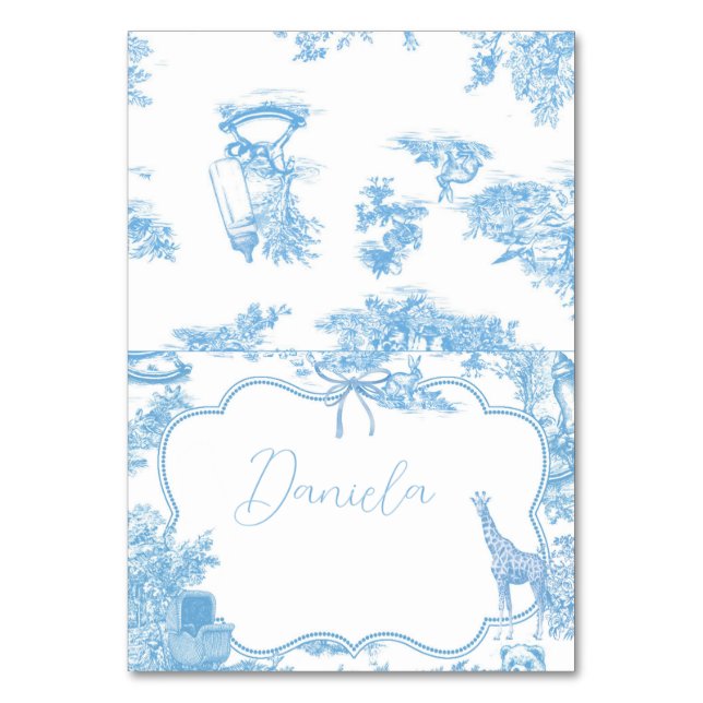 Blue White Toile de Jouy French Table Number (Front)
