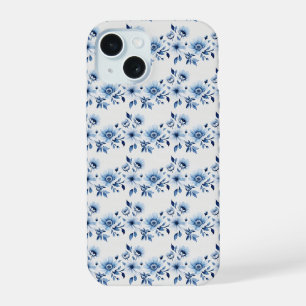 Blue White Toile Floral Watercolor Elegant iPhone 15 Case
