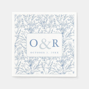 Blue & White Toile French Floral Monogram Napkins