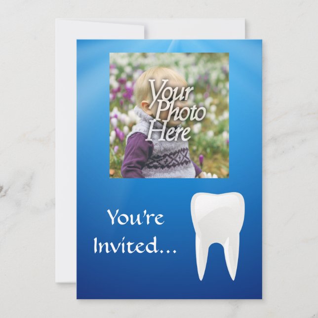 Blue/White Tooth Photo Invitation (Front)