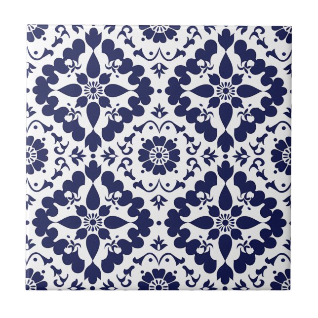 Blue White Traditional Symmetrical Simple Abstract Tile (Front)