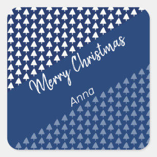 Blue White Tree Watercolor Pattern Square Sticker