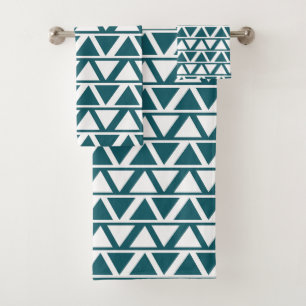 Blue White Triangle Stripes Geometric Pattern    Bath Towel Set