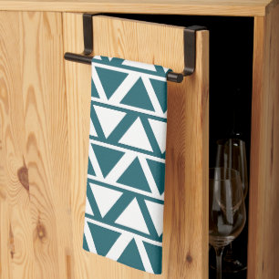 Blue White Triangle Stripes Geometric Pattern Tea Towel