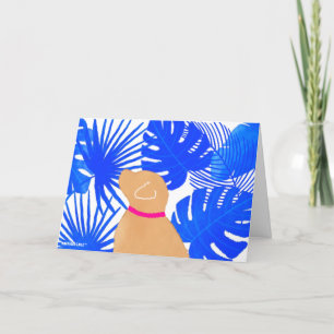Blue White Tropical Island Yellow Dog Card