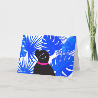 Blue White Tropical Island Yellow Dog Card