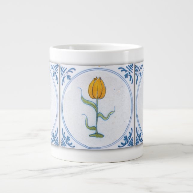 Blue White Tulip Faux Tile Coffee Mug (Front)