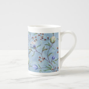 Blue & White Tulips Anemones Pattern   Bone China Mug