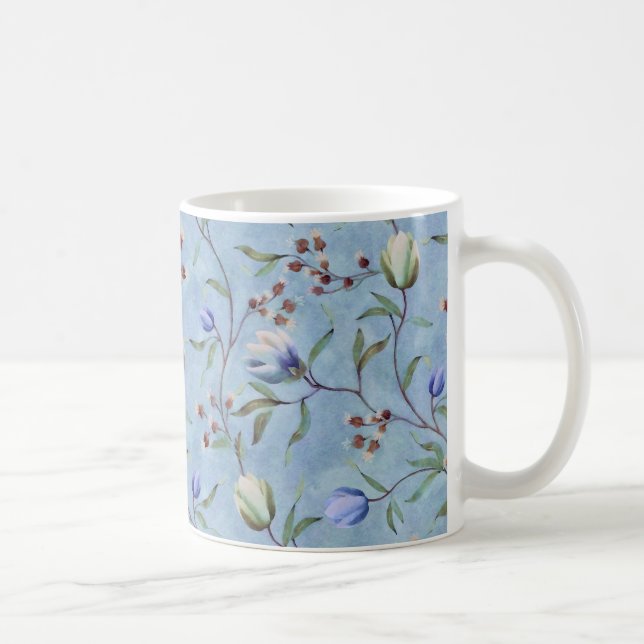 Blue & White Tulips Anemones Pattern  Coffee Mug (Right)