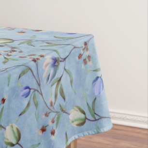 Blue & White Tulips Anemones Pattern Tablecloth