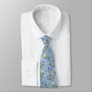 Blue & White Tulips Anemones Pattern Tie
