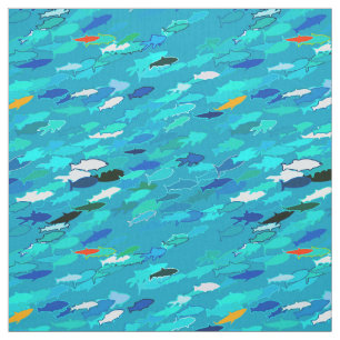 Blue, white, turquoise school of fish fabric