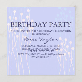 Blue & White Twig Design Birthday Invite