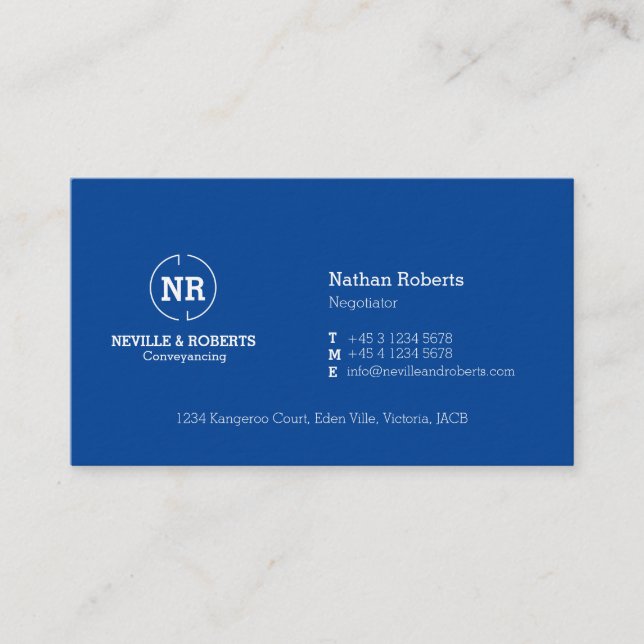 Blue white two letter logo business card (Front)