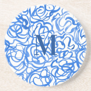 Blue White Unique Watercolor Swirls Beverage Coa Coaster