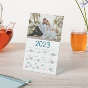 Blue & White US 2023 Yearly Photo Calendar Pedestal Sign