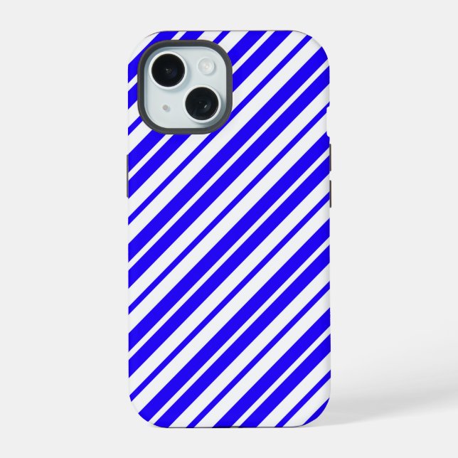 Blue White Vertical Stripes Pattern iPhone 15 Case (Back)