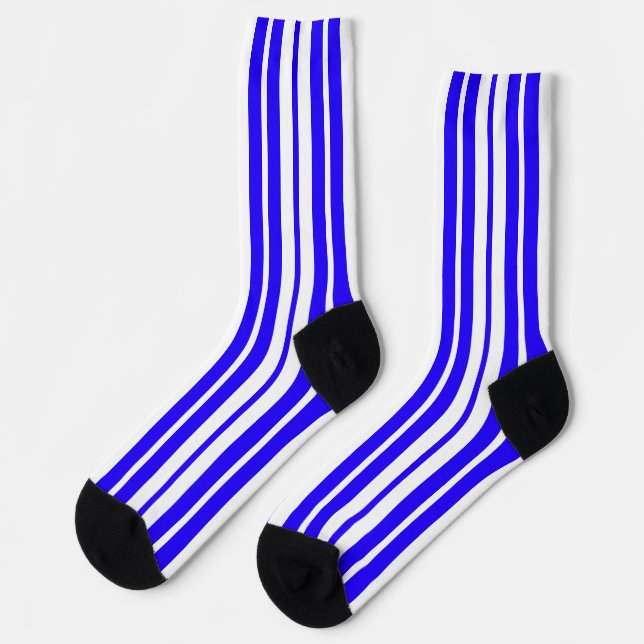 Blue White Vertical Stripes Pattern Socks (Left)