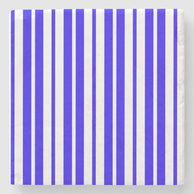 Blue White Vertical Stripes Pattern Stone Coaster (Front)