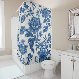 Blue & White Victorian-inspired Floral Print Shower Curtain