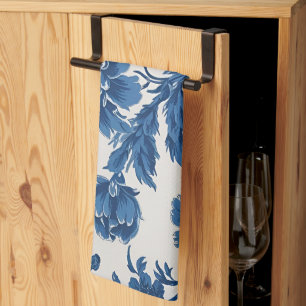 Blue & White Victorian-inspired Floral Print Tea Towel