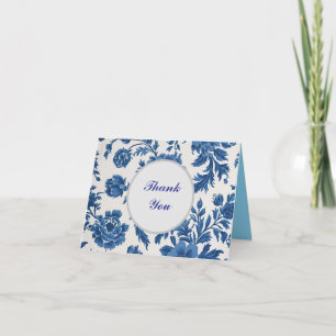 Blue & White Victorian-inspired Floral Print Thank You Card