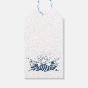 Blue & White Vintage American Flags w/Shining Star Gift Tags