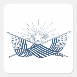 Blue & White Vintage American Flags w/Shining Star Square Sticker