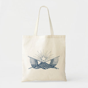 Blue & White Vintage American Flags w/Shining Star Tote Bag