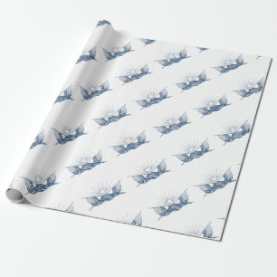 Blue & White Vintage American Flags w/Shining Star Wrapping Paper