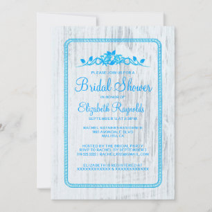 Blue White Vintage Barn Wood Bridal Shower Invites
