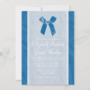 Blue White Vintage Bow Linen Wedding Invitations