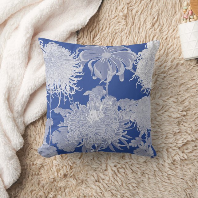 Blue White Vintage Chinoiserie Floral  Cushion (Blanket)