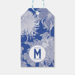 Blue White Vintage Chinoiserie Floral Monogram Gift Tags