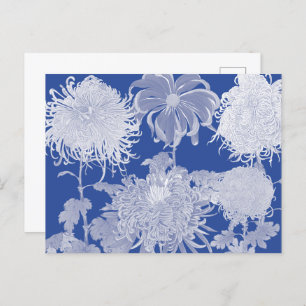 Blue White Vintage Chinoiserie Floral Pattern Holiday Postcard