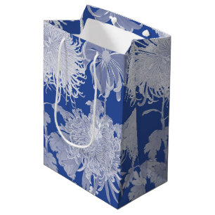 Blue White Vintage Chinoiserie Floral Pattern Medium Gift Bag