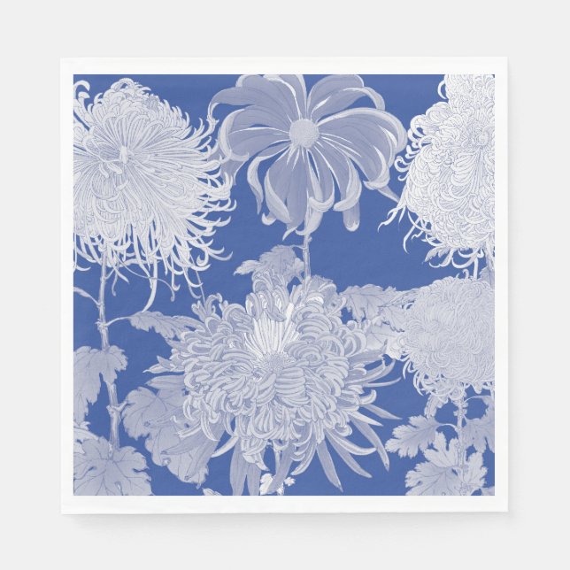 Blue White Vintage Chinoiserie Floral Pattern Napkin (Front)