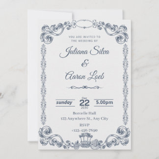 Blue White Vintage Classic Elegant Wedding Invitat Invitation