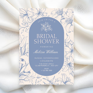 Blue white vintage elegant floral bridal shower invitation