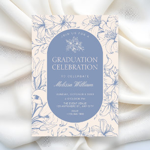 Blue white vintage elegant floral graduation invitation