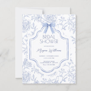 Blue white vintage floral bow bridal shower invitation