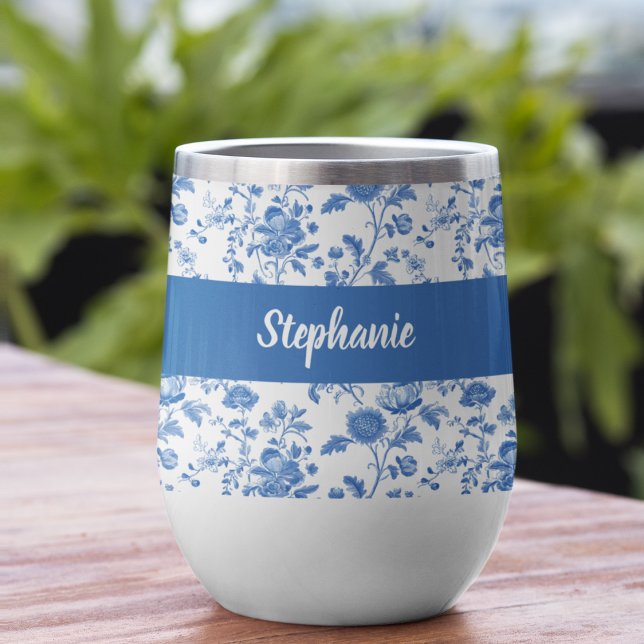 Blue White Vintage Floral Monogram Name (Add your name via the template to personalize.  Matching items available in collection)