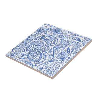 Blue & White Vintage Floral Paisley Pattern Tile