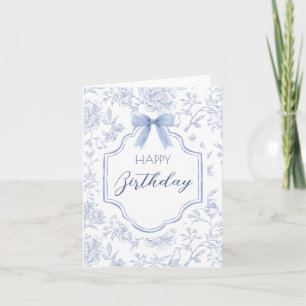 Blue white vintage floral pattern bow card