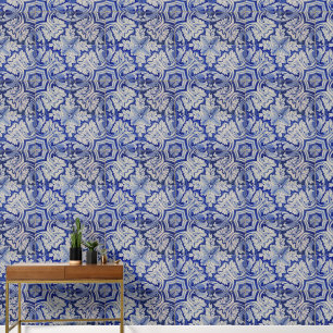 Blue & White Vintage Floral Pattern  Wallpaper