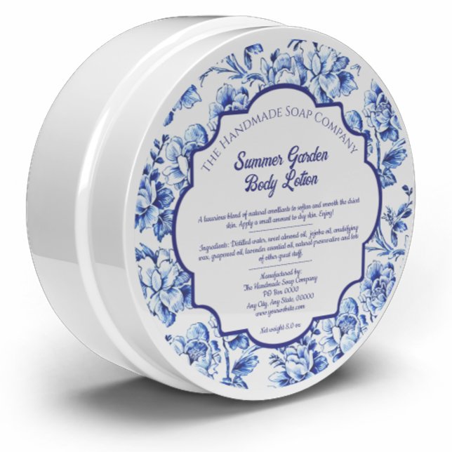 Blue & White Vintage Floral Soap Cosmetics Label (Creator Uploaded)