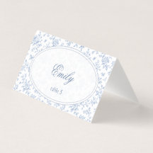 Blue & White Vintage Floral Wedding Card Folded Ca