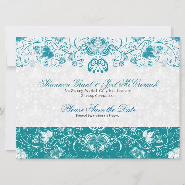 Blue & White Vintage Flowers -Save The Date Invitation (Front)